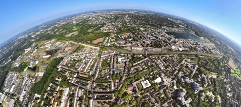 Aerial view, residential area, view of the district of Hörde with Phoenix Lake, commercial area