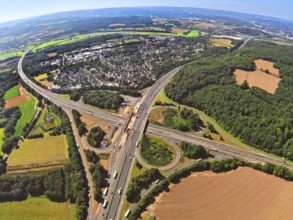 Aerial view, Westhofener Kreuz motorway junction with motorway A45 and motorway A1, residential