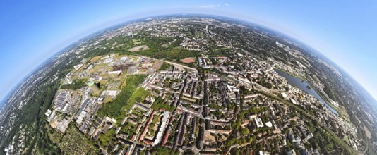 Aerial view, residential area, view of the district of Hörde with Phoenix Lake, commercial area