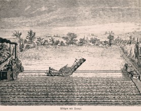 Ploughing with steam, technology, machine, industry, inventions in the 19th century, historical