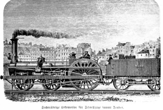 Six-wheel locomotive for express trains with tender, smoking steam locomotive, coal trailer, speed,
