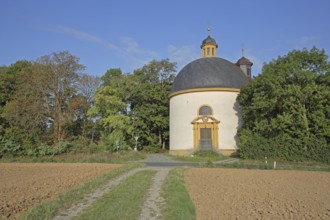 Baroque Chapel of the Holy Cross built in 1700 with dome, Gaibach, Volkach, Lower Franconia,