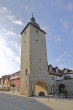 Historic Lower Tor, town gate, town tower, Volkach, Lower Franconia, Franconia, Bavaria, Germany