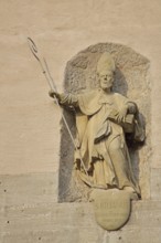 Patron saint Saint Kilian with crosier, sculpture, statue, inscription, Hohntor, Bad Neustadt an