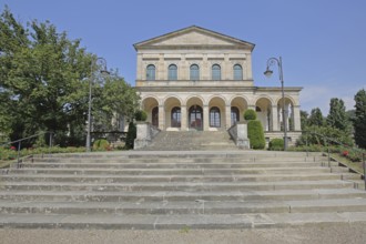 Classicist Kursaal building with open staircase, state spa, Bad Brückenau, Rhön, Bavaria, Germany