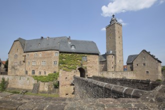 Renaissance castle built 13th century, gatehouse, keep, entrance, Steinau an der Straße, Spessart,