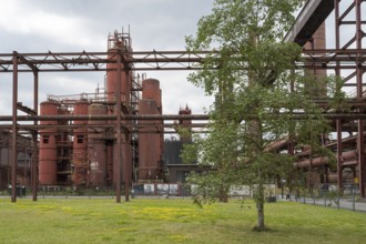 Pre-coolers and chimneys on the site of the coking plant, Zollverein Coal Mine Industrial Complex,