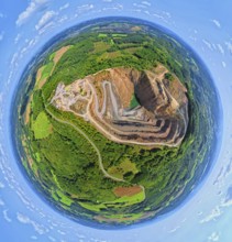 Aerial photo, Ebel quarry, Effenberg plant, Herdringen, earth globe, fisheye image, 360 degree