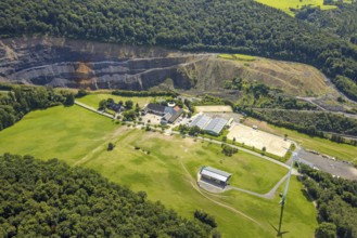 Aerial view, quarry Lanwehr Naturstein GmbH Am Langen Stück, Reit- und Fahrverein Arnsberg und
