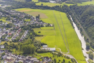 Aerial view, gliding area Oeventrop-Ruhrwiesen, Luftsport-Club Öventrop e.V. airfield at the river