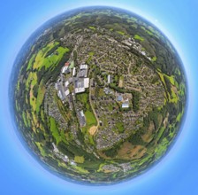 Aerial photo, residential area, local view, Niedereimer district, earth globe, fisheye shot, 360