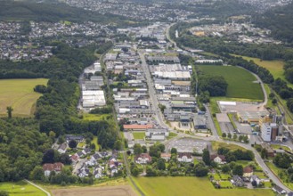 Aerial view, industrial area Niedereimerfeld, Niedereimer, Arnsberg, Ruhr area, North