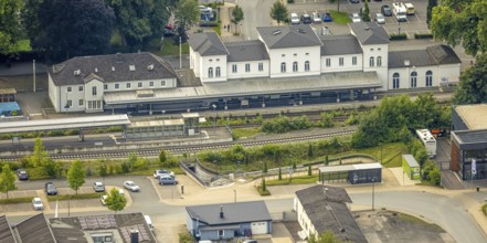 Aerial view, Arnsberg station, platform and station forecourt, Obereimer, Arnsberg, Ruhr area,