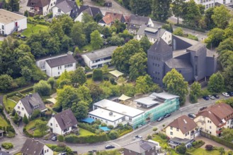 Aerial view, Holy Cross Church, Holy Cross Family Centre construction site renovation, Obereimer,