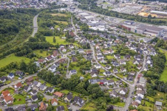 Aerial view, residential area, view of Niedereimer district with wooded area, Niedereimer,
