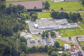 Aerial view, leisure pool NASS Arnsberg adventure pool, indoor and outdoor pool, behind the