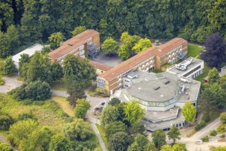 Aerial view, cultural centre Berliner Platz and Franz-Stock-Gymnasium, Hüsten, Arnsberg, Ruhr area,