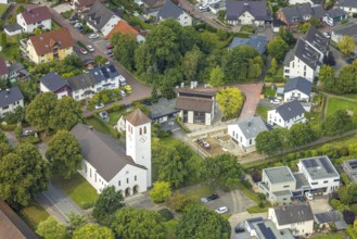 Aerial view, catholic church St. Joseph, Bergheim, Arnsberg, Ruhr area, North Rhine-Westphalia,