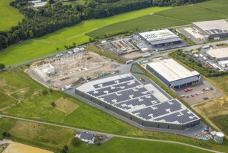 Aerial view, commercial area construction site with new building on Echthauser Straße, A.L.S