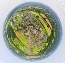 Aerial photo, residential area, local view, district of Vosswinkel, earth globe, fisheye shot, 360