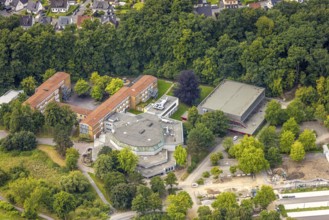 Aerial view, cultural centre Berliner Platz and Franz-Stock-Gymnasium, Hüsten, Arnsberg, Ruhr area,