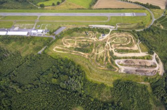 Aerial photo, motocross track MCC Voßwinkel off-road race track, at the airfield, Voßwinkel,