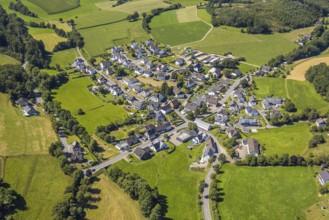 Aerial view, residential area local view district Berlinghausen with church St. Maria vom Berge