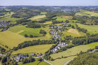 Aerial view, residential area, local view district Eichen in hilly landscape with distant view,