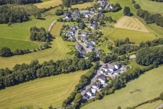 Aerial view, residential area, local view, district of Eichen in hilly landscape, Brachtpe,