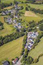 Aerial view, residential area, local view, district of Eichen in hilly landscape, Brachtpe,