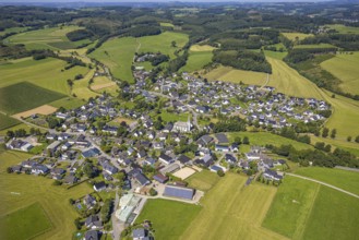 Aerial view, residential area, local view, Iseringhausen district and hilly landscape,