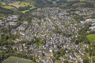 Aerial view, view of the town with St. Clemens Church and Old Monastery Drolshagen, Drolshagen,