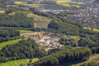 Aerial view, greywacke quarry Stuppenhof, Drolshagen, Sauerland, North Rhine-Westphalia, Germany,