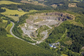 Aerial view, greywacke quarry, Bleche, Drolshagen, Sauerland, North Rhine-Westphalia, Germany, DE,