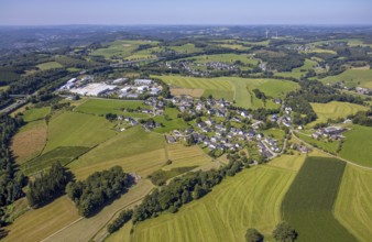 Aerial view, residential area, local view district Scheda in hilly landscape with distant view,