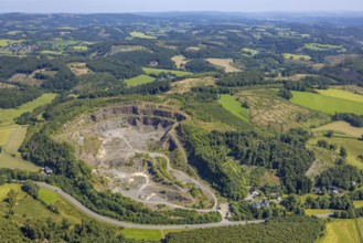 Aerial view, greywacke quarry, Bleche, Drolshagen, Sauerland, North Rhine-Westphalia, Germany, DE,