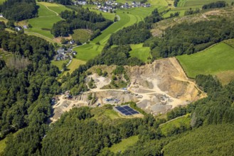 Aerial view, greywacke quarry Stuppenhof, Drolshagen, Sauerland, North Rhine-Westphalia, Germany,