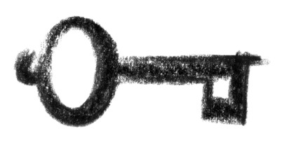 Crayon-sketched illustration of a key