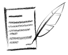 Crayon-sketched illustration of a written information and quill