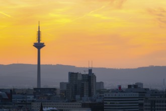 FRANKFURT, GERMANY - JUNE 12, 2025: Europaturm Telecommunications Tower in Frankfurt City at Sunset