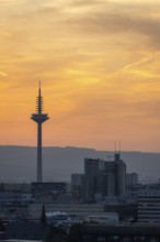 FRANKFURT, GERMANY - JUNE 12, 2025: Europaturm Telecommunications Tower in Frankfurt City at Sunset