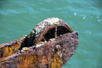 Rusted winch in the harbour of Cherbourg, West French coast, Cherbourg, Normandy, France