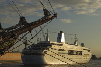 Four-masted schooner Sedov and the cruise ship Deutschland, Port of Hamburg, Hamburg, Germany, Port