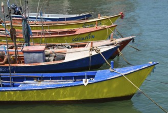 Fishing boats in the ferry harbour of the Thai island Koh Larn, Koh Larn, Koh Larn, Koh Larn,
