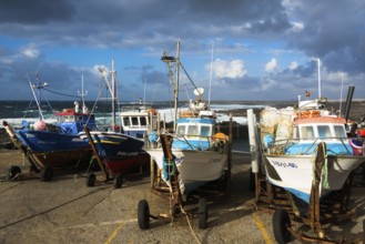 Fishing boats in the harbour of La Santa on Lanzarote, Canary Islands, La Santa, Lanzarote, Spain