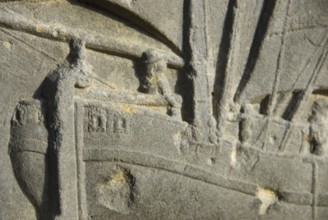Detail of historical gravestone of a former captain from the village of fog on the North Frisian