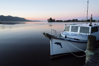 Ship at dusk, New Zealand, South Island