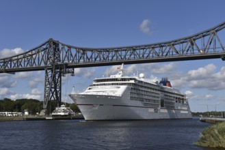 Cruise ship EUROPA 2 under the Rendsburg High Bridge, NOK, Kiel Canal, Kiel Canal,