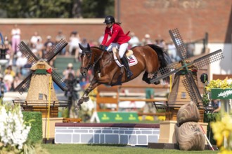 Alessandra Reich of Austria, riding Oeli R, competes in the first round of the 2025 BMO Nations Cup