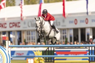 Aaron Vale of the USA, riding Styles, competes in the first round of the 2025 BMO Nations Cup